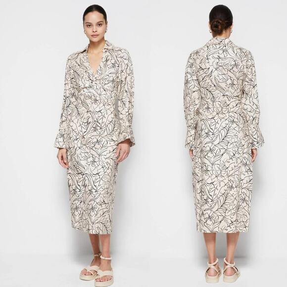 NEW Jonathan Simkhai Lee Linen Blend Midi Dress Painted Floral Size 10 Old Money - Picture 1 of 13